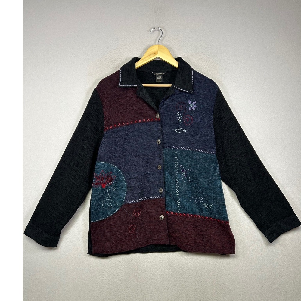 Art to Wear T &‎ Company Womens XL Multicolor Patchwork Embroidered Cardigan